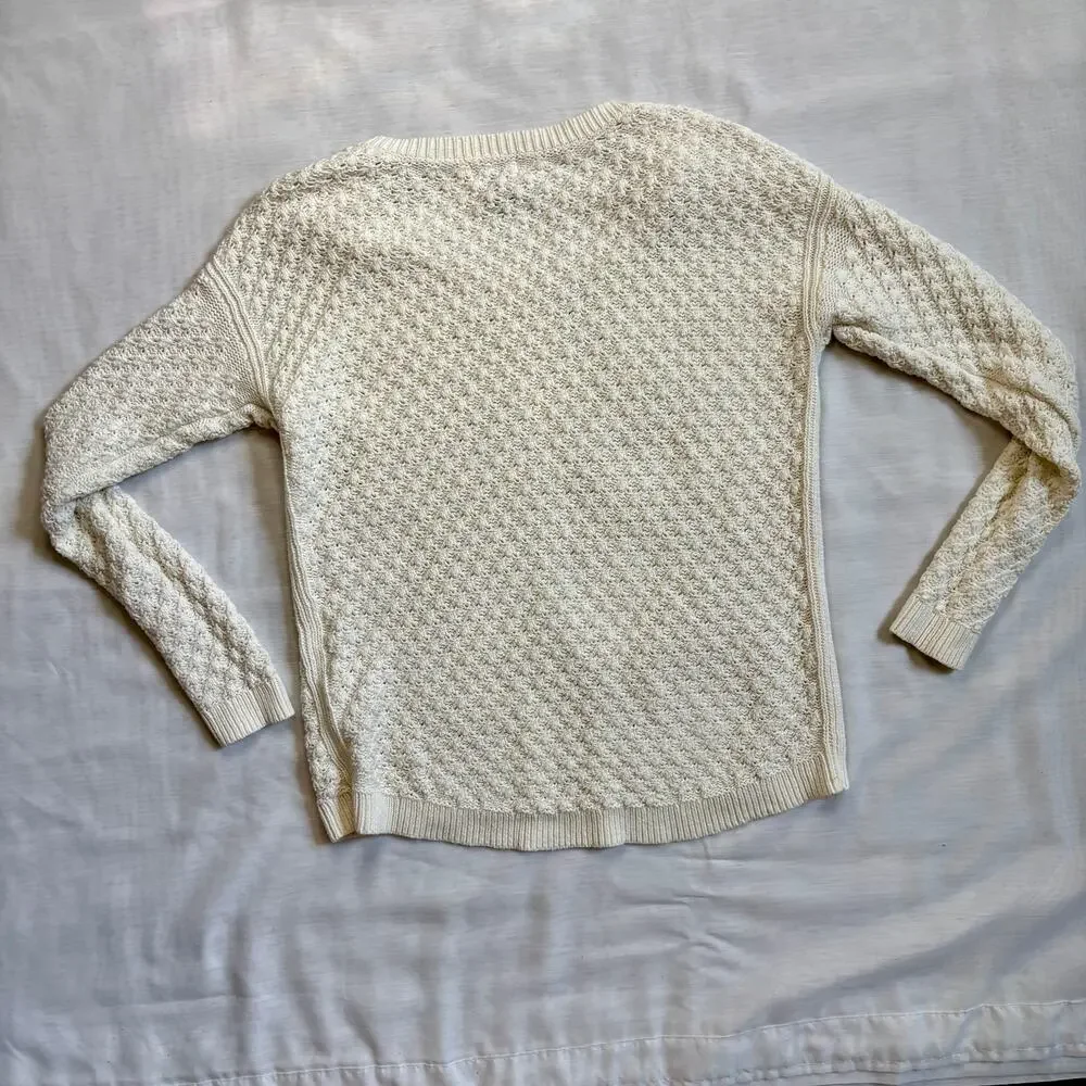 Old Navy White Chunky Knit Sweater Cotton Acrylic Blend Womens Small Ribbed Crew